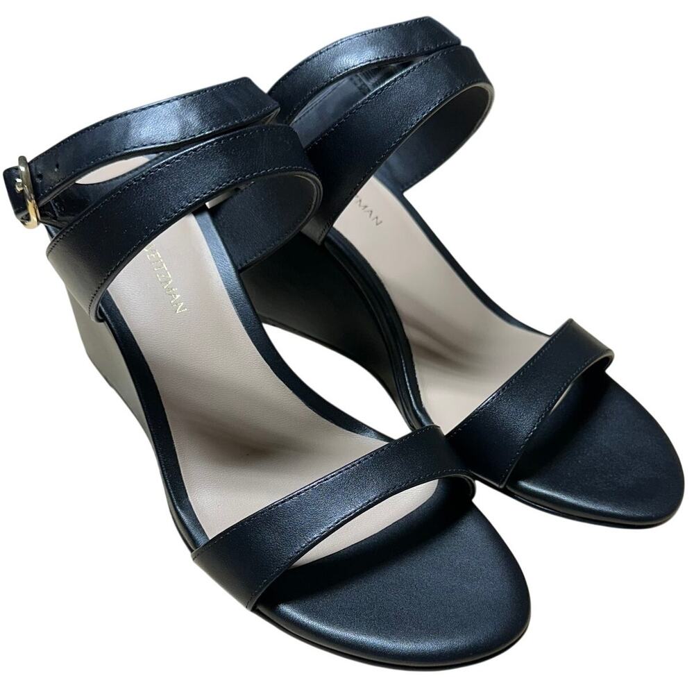 Stuart Weitzman Black Avenue Leather Wedge Sandals Size 5B New in Box